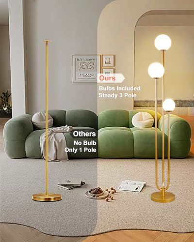 Image of Lightdot Globe Floor Lamp for Living Room Mid Century Modern Floor Lamps with 3000K Warm White Bulbs Included Unique Gold Standing Lamps with 5Lbs Heavy Base for Party /Bedroom /Sofa Beside /Corner Decor