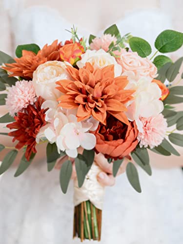 Perfnique Faux Flowers, Dahlia Brunt Orange Terracotta Flowers Combo Box, Artificial Flowers Arrangements For Diy Wedding Bouquets Table Centerpieces, Baby Shower Cake Decor(Terracotta) #TOP4