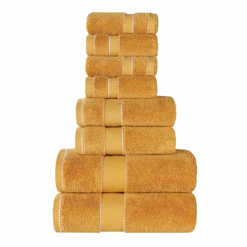 SUPERIOR Egypt Produced Giza Cotton 8 Piece Towel Set, Luxury Plush Bathroom Essentials, Quick Dry, Shower, Spa, Soft, Includes 2 Bath, 2 Hand, 4 Washcloth/Face Towels, Niles Collection, Gold