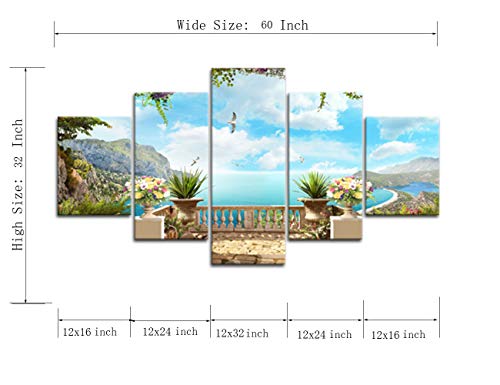 Garden Pictures For Living Room Ocean Painting 5 Piece Modern Wall Art Canvas Print Home Decoration Bedroom Wall Art For Living Room Decor Posters And Print Framed Ready To Hang(60''W X 32''H) #TOP4
