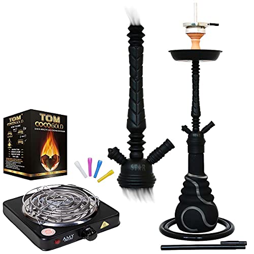 Amy 4-Stars 650, 70 cm, mit Silikonschlauch-Set und Kamin-Kopf, Shisha-Set, Geschenk-Set, Bundle mit TOM Gold Naturkohle…