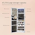 SONGMICS 6 LEDs Mirror Jewelry Cabinet, 47.2-Inch Tall Lockable Wall or Door Mounted Jewelry Armoire Organizer with Mirror, 2 Drawers, 3.9 x 14.6 x 47.2 Inches, White UJJC93W - Image 5