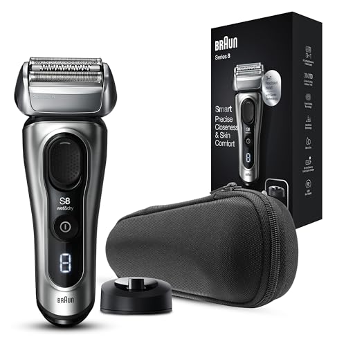 Braun Series 8 Rasierer Herren mit 3+1 Scherkopf, Elektrorasierer & Trimmer für Präzision, Sonic-Technologie & 40°-Kopf mit Konturenanpassung, Wet & Dry, 8417s, silber