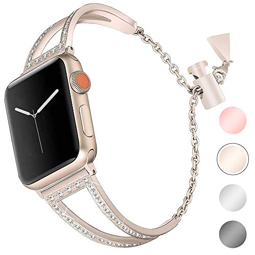 Kompatibel für Apple Watch Armband 38 mm Damen Gold Glitzer,Armband Apple Watch Series 3 Edelstahl Uhrenarmband iWatch 38 Ersatzband Smartwatch