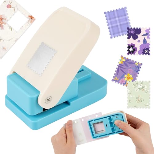 Stamp Punch, Punch Stamp Shape Motif Punch Square, 25.4 x 21.1 mm Portable Stamp Punch with Wavy Edge for DIY Scrapbooking Cardboard Envelopes Diary Card Making