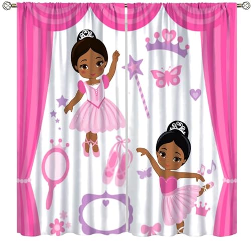 DDCBNS Cute Ballet Girls Curtains,Lovely Cartoon Little Girls Window Curtains for Girls Bedroom Living Room Nursery Baby Room Dancing Room Lovely Girl Drapes 2 Panel Set,Total Size 42 x 45 Inch