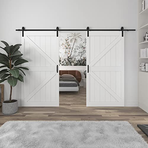 BARNER HOME Double Sliding Barn Door, K-Shape Barn Door, 84\'\'(42\'\'x2) x 84\'\', Assembly Required, with Hardware Kits