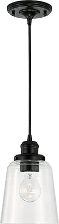 Capital Lighting 3718MB-135 Fallon Urban/Industrial Clear Glass Pendant Light Fixture, 1-Light 100 Watt, 9" H x 6" W, Matte Black