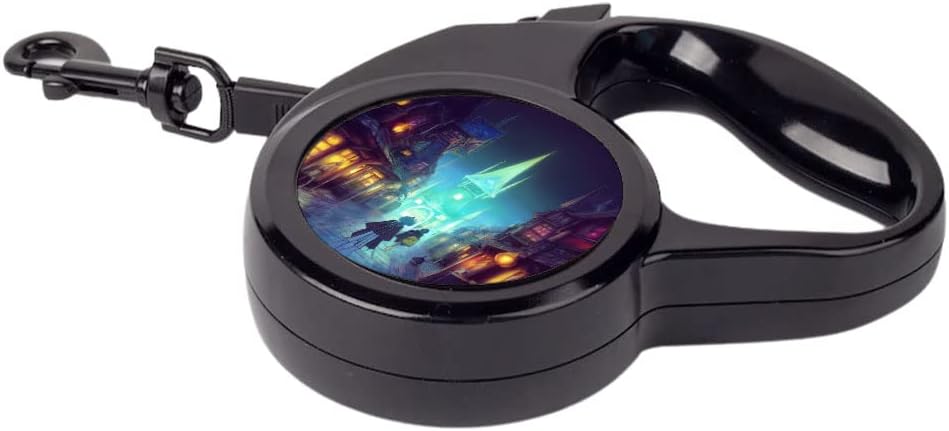 City Street Fantasy Art Retractable Pet Leash - Graphic Leash - Cartoon Dog Leash - 118 inches