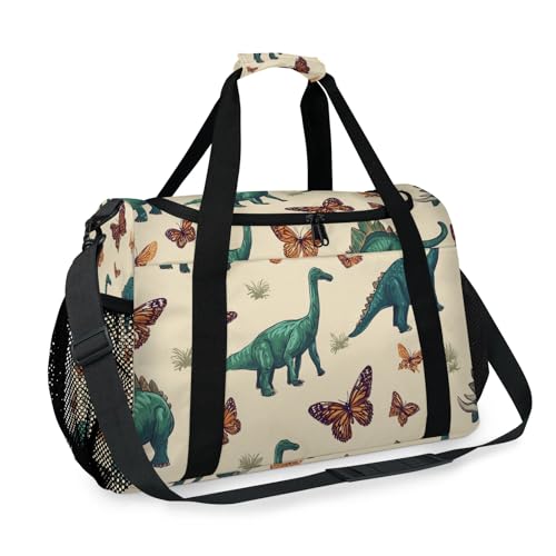 Dinosaur Butterfly Retro Grass Travel Duffel Bag Weekender Overnight Bags for Women Men Foldable Waterproof Tote Bag with Trolley Sleeve2