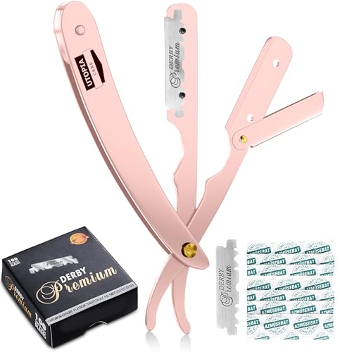 Utopia Care Professional Straight Razor for Men, Barber Straight Edge Razor Safety with 100 Pack Blades, Rose Gold