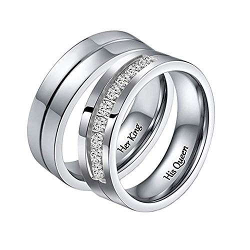 shengyuze Promise Rings for Men 1Pc Fashion His Queen Her King Letter Band Ring Couple Jewelry Valentine's Gift - US 6 Men's