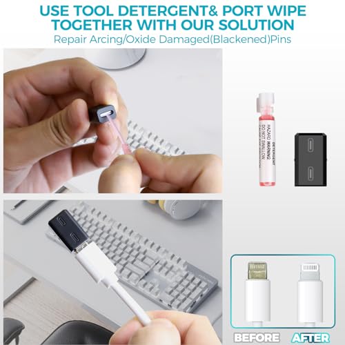 Charging Port Cleaning Tool for iPhone, JiaTeums Cleaning Kit for iPhone Cell Phone Airpod, Repair Kit for Phone Laptop PC USB C Charging Port and Data Cable (Black) - Thumbnail 3