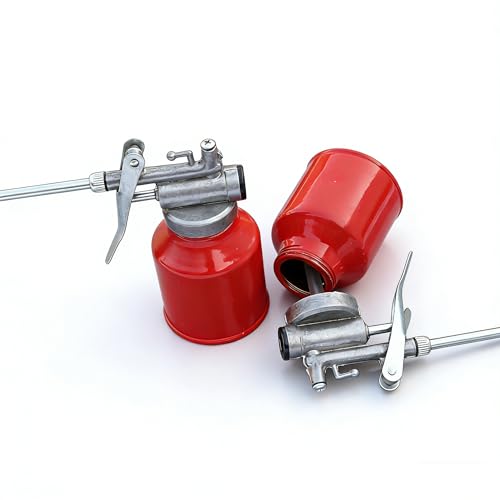 AOLOMZ 250ml red Hand Feed Oil can, Pump Oiler can with a Straight spouts, Metal high Pressure Feed Oil Spray Gun Bottle
