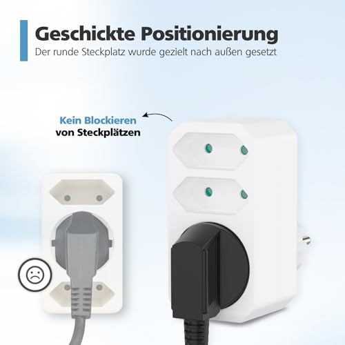 benon 2er Set Mehrfachstecker Weiß - Steckdosen-Adapter mit Kindersicherung - Doppelstecker 3680W - Multistecker 3Fach - Mehrfachsteckdose 2 Euro und 1 Schuko - Stecker mit Schutzkontakt Steckdose