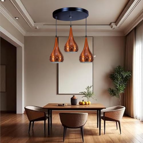 Image of GreyWings 3 Light Hanging Light for Home, Orange Aluminium Pendant Light with E27 Holder, Modern Ceiling Hanging Lamp for, Bulb Not Included, Cluster Set