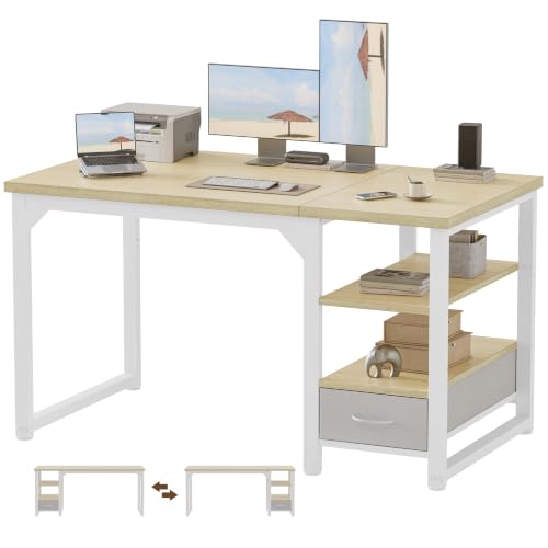 Image of Mericonia 48 in Computer Desk with Drawer, 1 inch Thick Reversible Office Desk | Modern Writing Table with Storage Shelves, Heavy Duty Industrial Study Desk for Home Bedroom Work