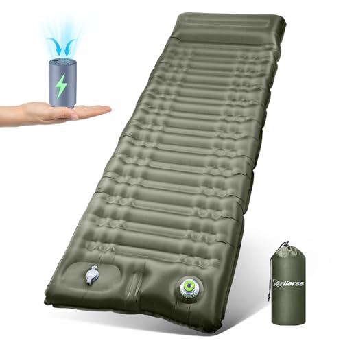 Arlierss Elektrisch Isomatte,12CM Dicke Aufblasbare Matratze mit Fußpresse Pumpe und