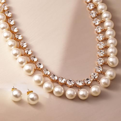 Image of Rubans Necklace Set American Diamond Zirconia Stylish Jewellery Gift for Women & Girls