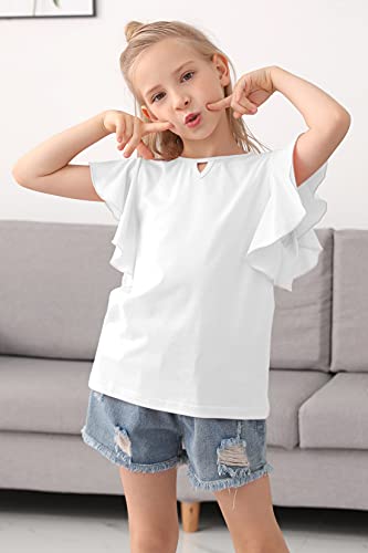 Gorlya Girl's Tunic Butterfly Sleeve Tops Casual Solid T-Shirt Blouse For 4-14T Kids (Gor1092, White, 10Y) #TOP2