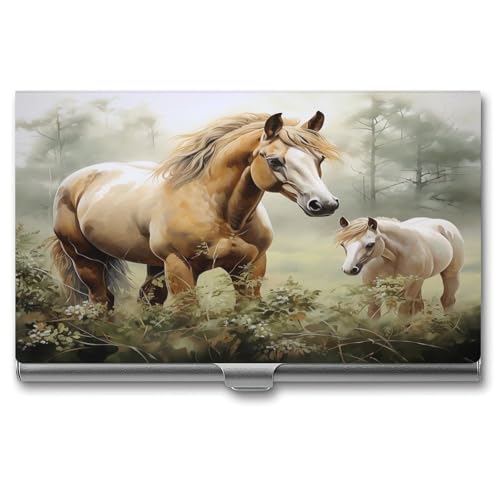 Boîtier cartes de visite rigide en métal avec peintures de chevaux