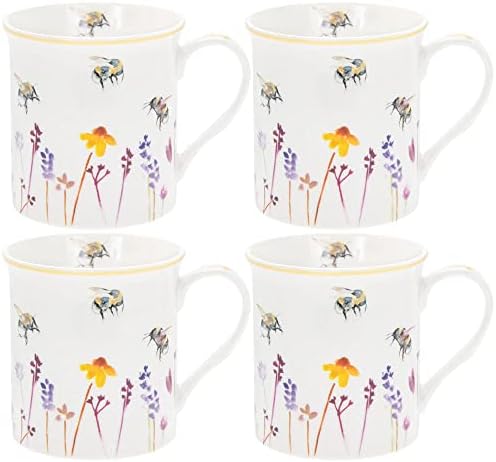 Lesser & Pavey Pretty Water Colour Busy Bees Design Mugs (Set of 4)