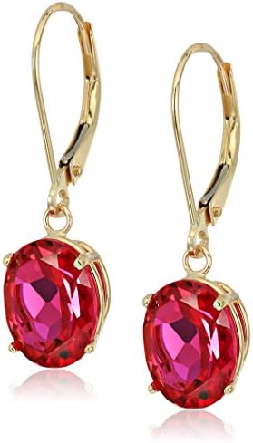 Amazon Essentials 14K White Gold Oval Gemstone Dangle Leverback E...