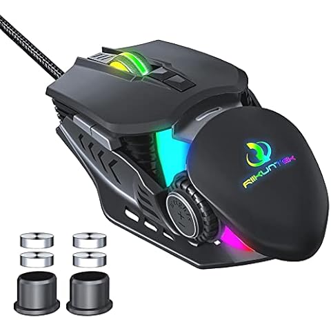 Gaming Mouse, RIIKUNTEK Wired Gaming Mouse with Side Buttons, 6400 DPI, 4 Adjustable Weights, RGB, Ergonomic Design, 7 Programmable Buttons, Gaming Mouse Wired, Gaming Mice for Computer, Laptop, Mac Cover