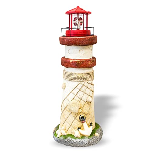 NATIV LEMODO Gartendeko Leuchtturm 81 cm hoch | Handbemalte...