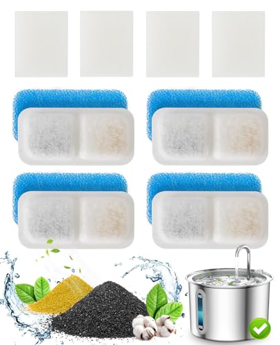 oneisall Cat Water Fountain Filters Replacement, 4 Pack for 67oz/2L Stainless Steel Fountain, Easy to Install and Clean