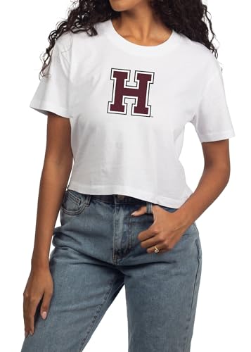 Chicka-d Women's Vintage Crop Top Short 'n Sweet Tee NCAA Primary Team Icon Neutral, Harvard Crimson, White, Large