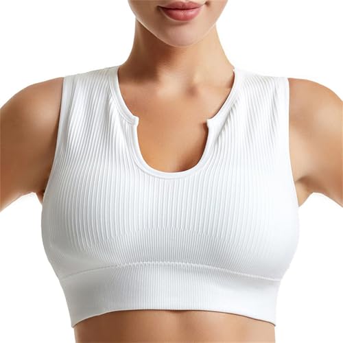 Getheyshape Crop Top, Camiseta deportiva sin costuras con cuello en U, sexy, sin mangas, cómoda y ligera, camiseta de compresión para mujer, Blanco, M