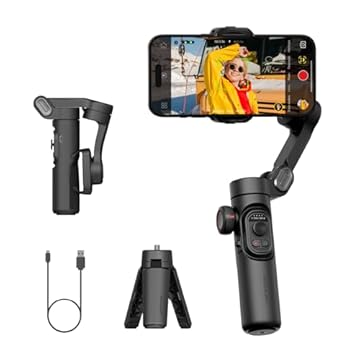 AOCHUAN Estabilizador Gimbal para smartphone, iPhone Gimbal com foco na roda/rastreamento de objetos para iPhone 16 15 Pro Max/Android Estabilizador de telefone portátil dobrável de 3 eixos para