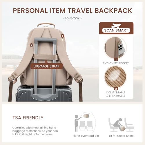 Image of LOVEVOOK Laptop Backpack for Women with Pouch Pocket for Large Capacity Cup,17 Inch Laptop Computer Bag Travel Backpack Purse,Waterproof Work Business Backpack College Teacher Bags,Beige-Khaki