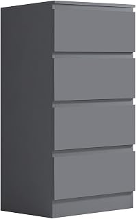 FWStyle Carlton Matt Dark Grey 4 Drawer Chest of Drawers, Modern Tall Bedroom Storage Cabinet with Handle-Free Design, Smooth Roller Glides and Scratch Resistant Finish, H99 x W40 x D40 cm