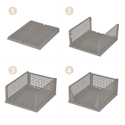 Ally Maison® Schrank Organizer 3er Set (Faltbar & Stapelbar) – Kleiderschrank Organizer Boxen, platzsparende Aufbewahrungsbox aus Kunststoff – für Schrank, Bad, Küche & Büro geeignet – Beige