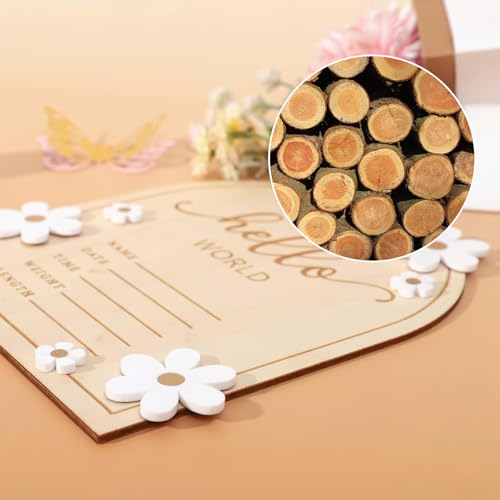 Image of ​Wooden Hello World for Baby Showers, 7.1 Inch Baby Announcement Sign, Birth Announcement Sign for Hospital Welcome Newborn Boys and Girls Shower, Nursery Hospital Information Record Board