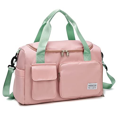 Image of Small Gym Bag for Women, Travel Duffle With Shoe Compartment, 13#Pink Green, Weekender Carry On & Toiletry Bag