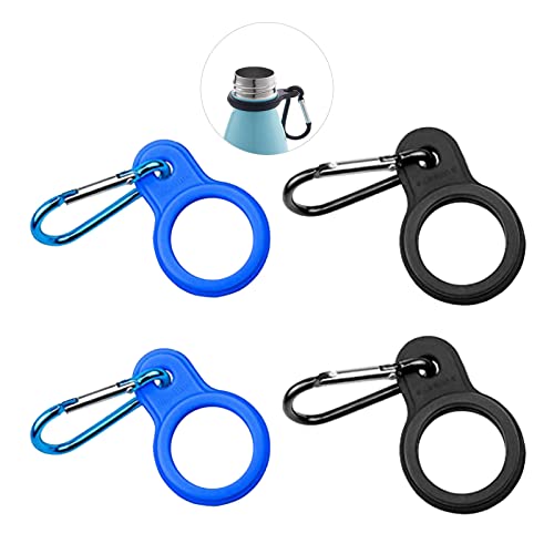 TSHAOUN 4 Pcs Silicone Water Bottle Buckle Secure Bottle Holder with Carabiner Belt Clip, Portable Colorful Water Bottle for Hiking Camping Traveling Mountain Climbers (4 color)