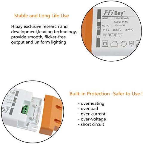 LED Transformer 240V-12V Driver Power Supply 36W Low Voltage Non-Dimmable for G4 MR16 MR11 LED Bulbs Strip Light,1 Unit