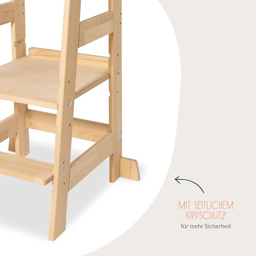 Foto von PINOLINO Fino Lernturm - Höhenverstellbarer Kinderhocker ab 1 Jahr – Kinder Tritthocker aus massiver Buche - Kindertritt, Kleinkindturm, Learning Tower Montessori-inspiriert, unbehandelt