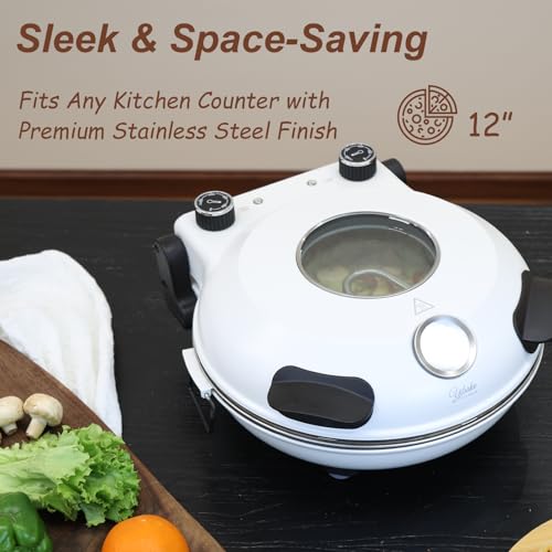 YIBAKE 12-Inch Electric Countertop Pizza Oven – 800°F Indoor Pizza Maker with Pizza Stone, Temperature Control & Timer, Includes Heat-Resistant Gloves, Wooden Peel & Dough Cutter - Thumbnail 2