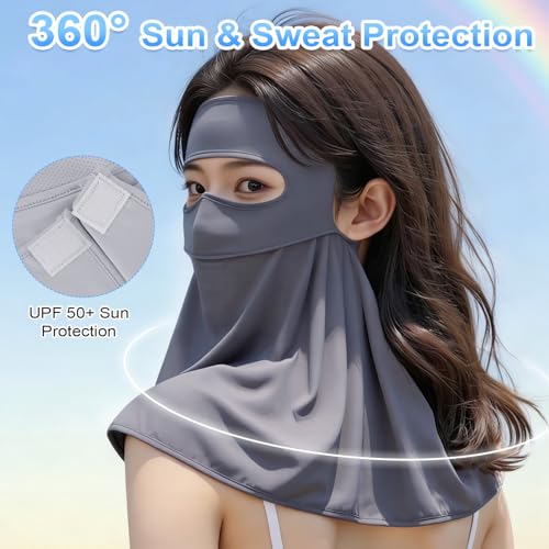 Image of TecoKart Face Mask with Neck Protection, UPF 50+ & Adjustable Ear Loops | Breathable Sun Protection Mask for Women Cycling, Biking, Outdoor Activities
