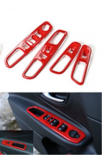 Dwindish Red ABS Interior Door Armrest Window Lift Button Cover Trim for Jeep Renegade 2015-2017