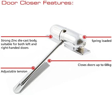 Burg Wachter DCSC217B DCB Satin Chrome Surface Mounted, Spring Loaded Door Closer