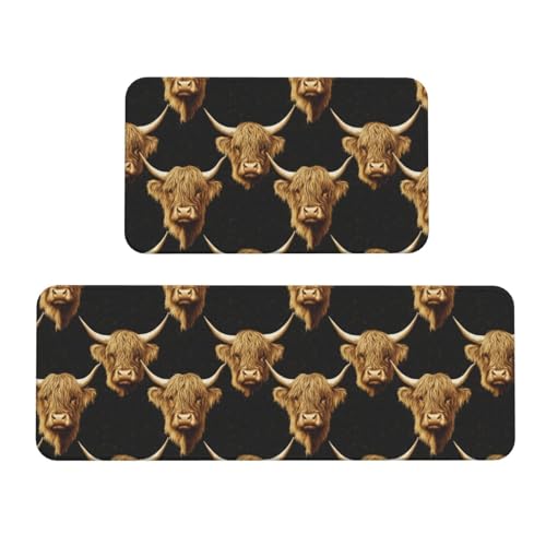 GVYGVY Antifatigue Kitchen Mats for Floor 2 Piece - Retro Realistic Cow Print Kitchen Rugs Washable, Non Slip Runner Rug Standing Mat for Office/Bathroom/Laundry/Home Decor and Accessories