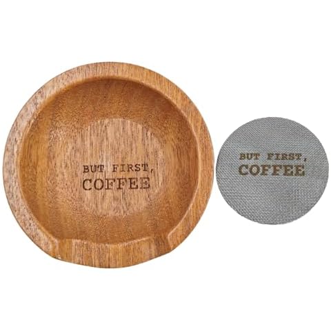 GEMINI Espresso Puck Screen and Coffee Bean Dosing Cup Set - 53.3mm Espresso Filter Screen - Wooden Coffee Dosing Tray For Portafilters Compatible with 54mm Portafilter Basket Cover
