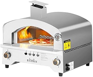BIG HORN OUTDOORS Gas Pizza Oven, Portable Propane Pizza Oven with 13 inch Pizza Stone, Stainless Steel Pizza Maker for Outdoor Cooking