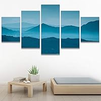 SIGNWIN 5 Panel Canvas Wall Art Blue Sunset for Home Decorations Ready to Hang - 60