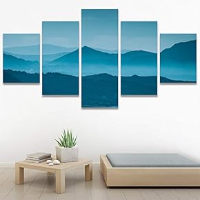 SIGNWIN 5 Panel Canvas Wall Art Blue Sunset...